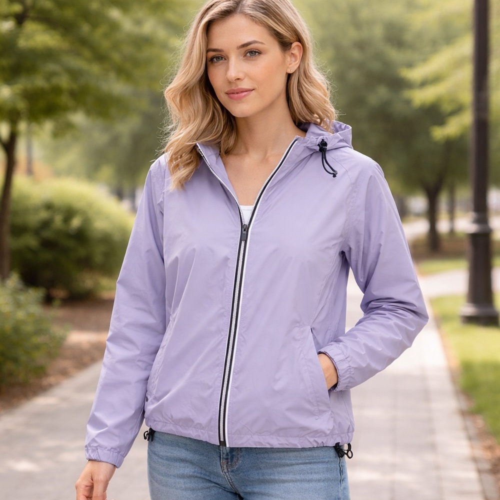 Eddie Bauer Lavender Windbreaker Hooded‎ Zip Jacket Size S